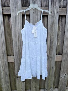 Women's White Tiered Midi Dress - Lightweight Spaghetti Strap